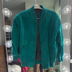 Pelle Leather Suede Bomber Jacket Teal oversized womens Small